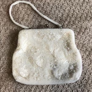 Gorgeous antique vintage white beaded purse